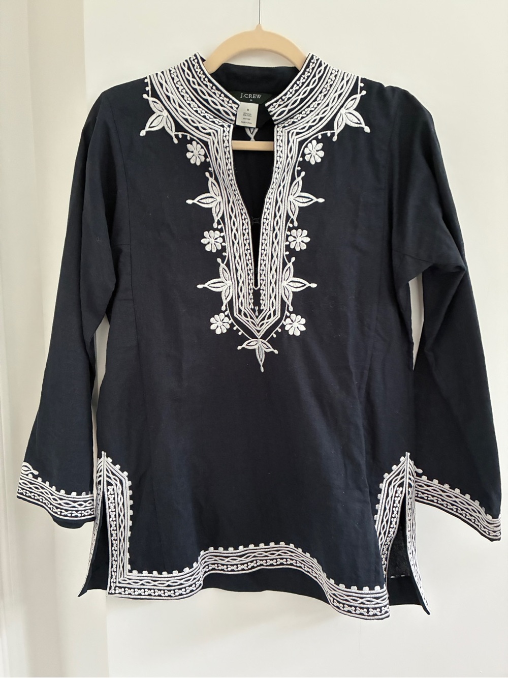 J. Crew Navy Tunic with White Embroidered Yoke